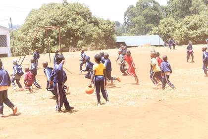 A group of learners playing a running game.