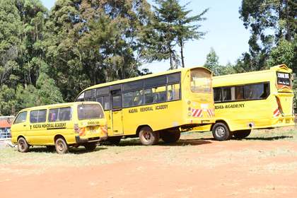 One of the school's buses on the school grounds.